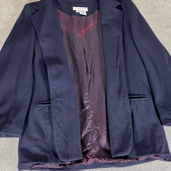 Chaus Petite Blazer Tops Women's Size 12 100% Wool Blue 3 Button Blazer - Picture 13 of 14